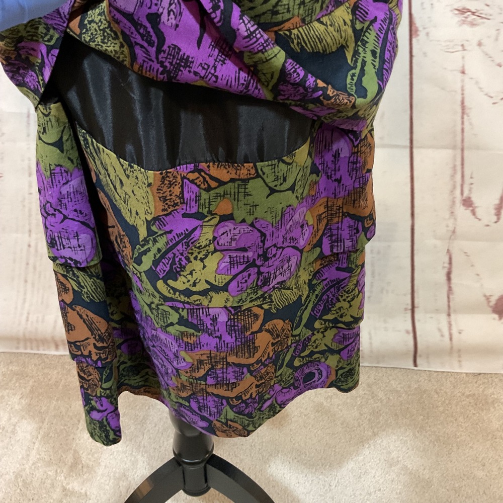 Vintage Act I New York Dress 7/8 Floral Print Blouson Suede Waist Tiered Modest - Picture 7 of 16